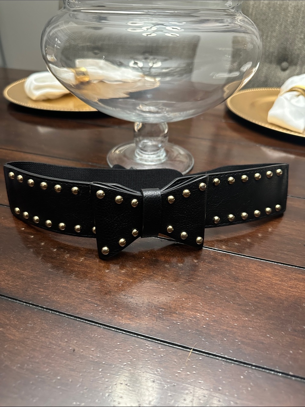 Black Studded Bow Waist Belt - Women Accessories